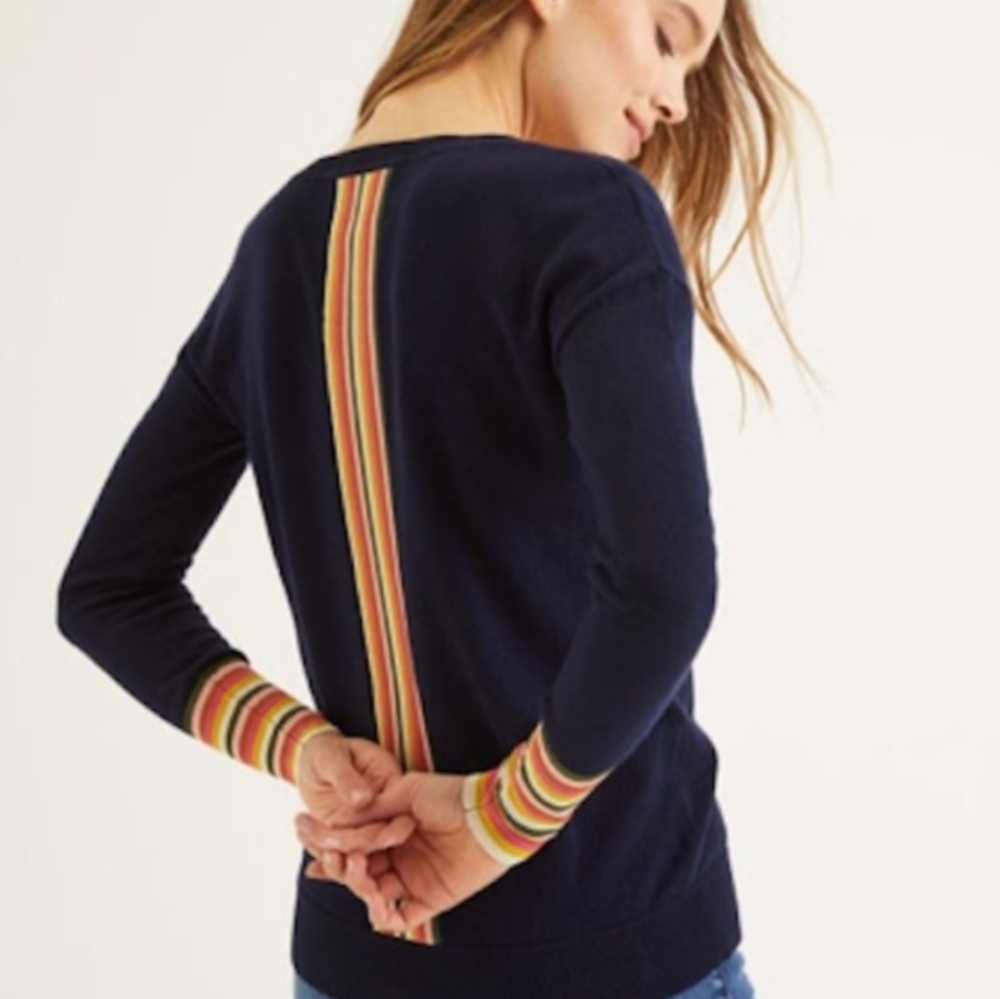 Boden Cassandra Wool V Neck Multicolor Striped Sweater